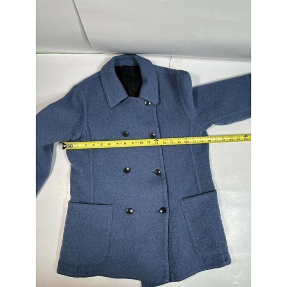 J. Jill Alpaca Wool Jacket Small Petite Blue Gray Reversible Double Breasted - Picture 10 of 12